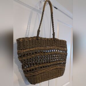 Open Weave Large Tote Bag - Brown & Tan